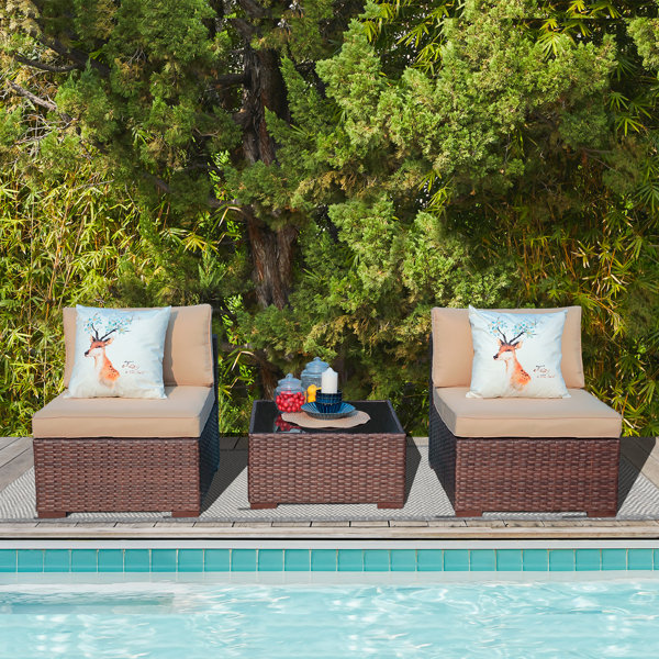 Latitude Run® Aksh Wicker/Rattan 2 Person Seating Group with Cushions